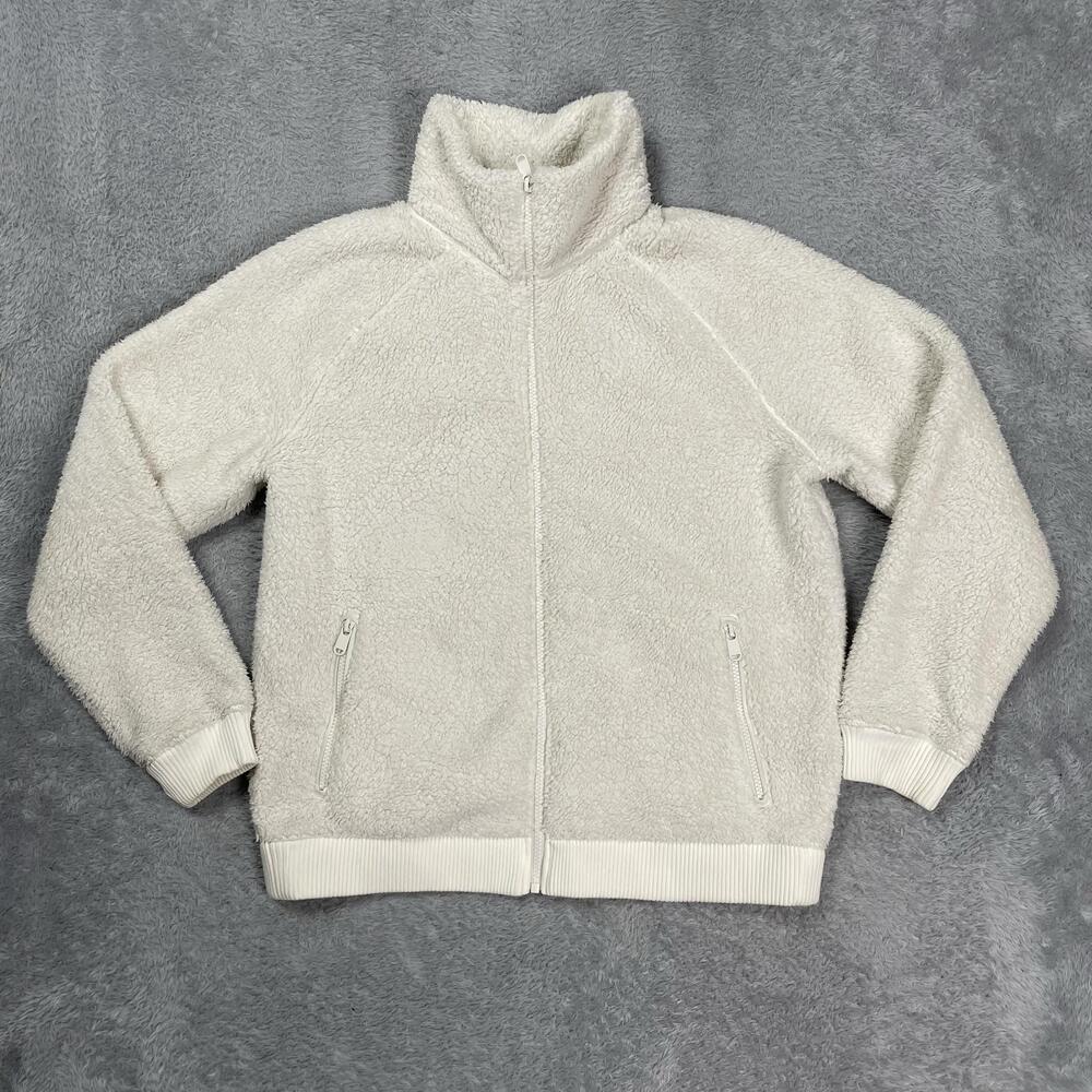 Athleta Tugga II Fleece Jacket Womens M White Sherpa Full Zip Casual Cozy